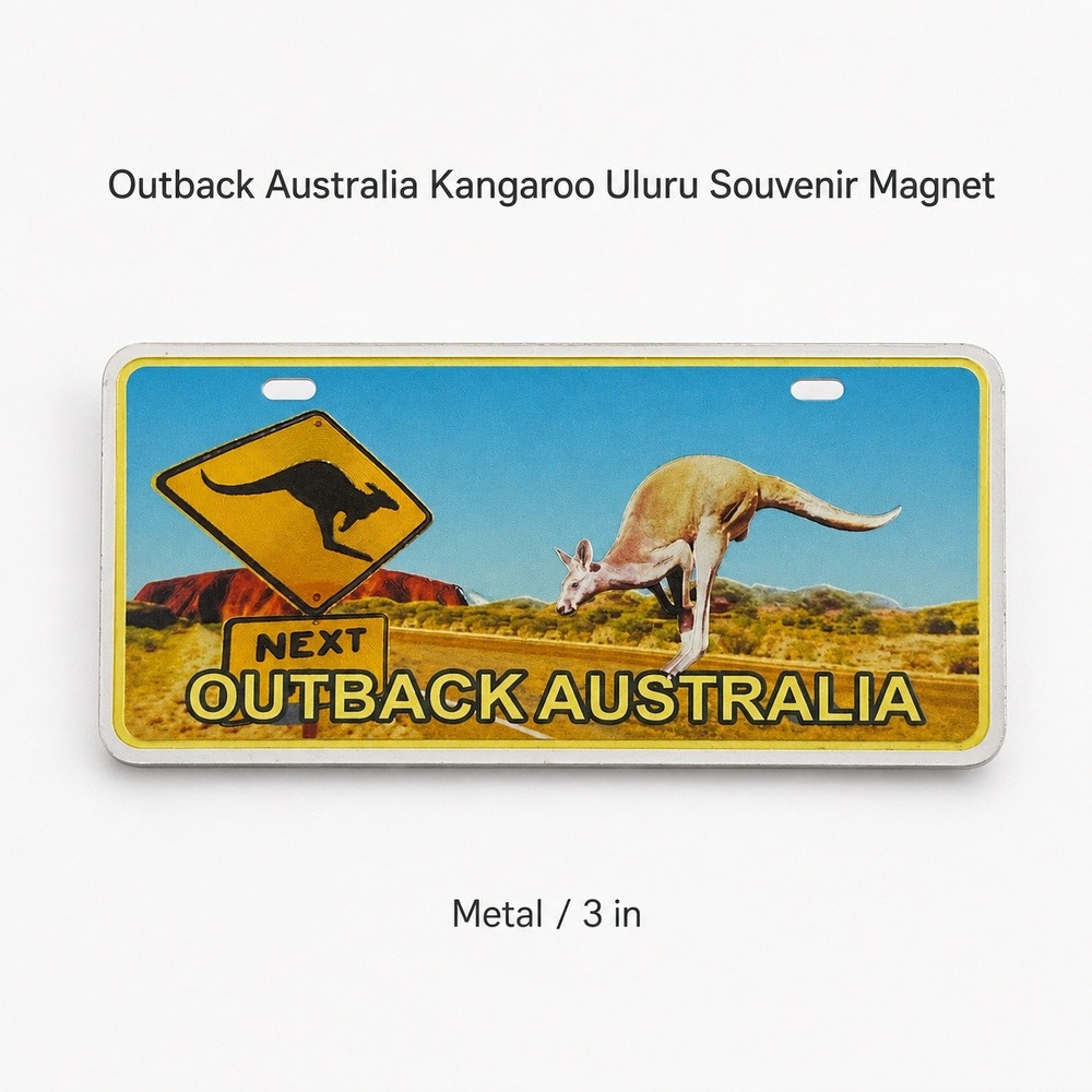 Outback Australia Kangaroo Uluru Souvenir Magnet Metal License Plate Shape 3in‎